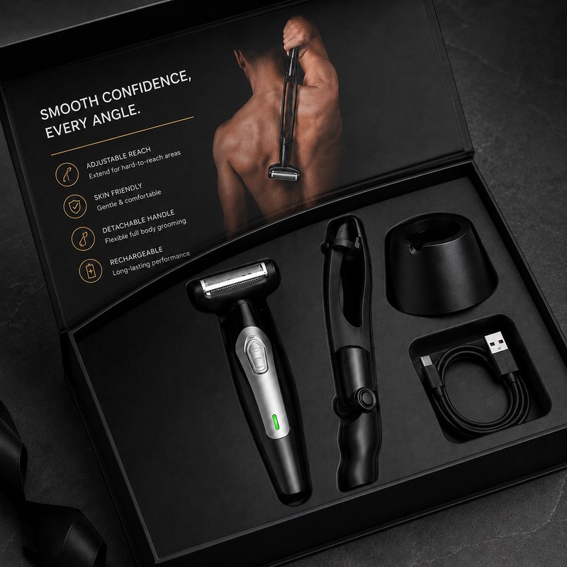 Extendable Back Shaver for Men’s Body Grooming – Detachable Electric