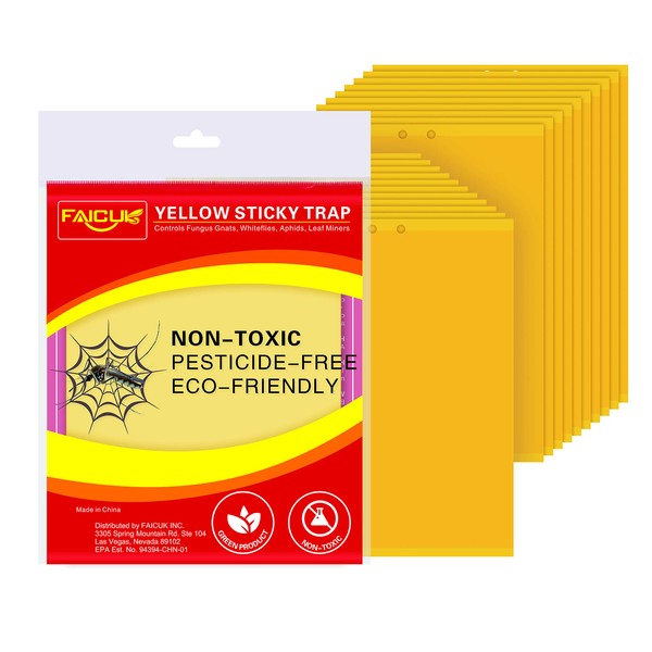 Faicuk 20-Pack Dual-Sided Yellow Sticky Traps for Flying Plant Insect Like Fungus Gnats, Aphids, Whiteflies, Leafminers - (6x8 Inches, Twist Ties Included)