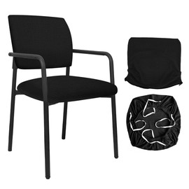 Buenanir Stretch Office Guest Chair Cover 2-Piece Split Protective Armchair Slipcover Jacquard Chair Cover with Arms for Office Reception School Church Guest, Set of 1, Large, Black