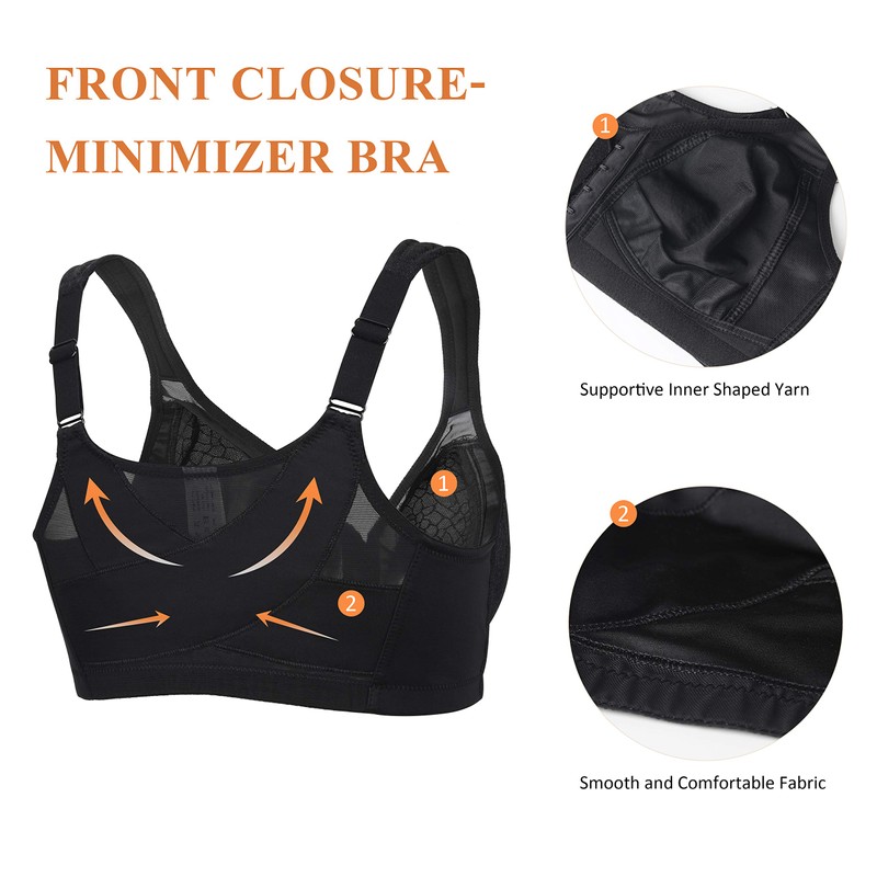 DotVol Women's Full Figure Front Closure Wirefree Jacquard Back Support