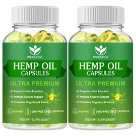 (2Pack) Hemp Oil Capsules - 60,000 Maximum Strength, Immune Support, Focus Calm, Relaxation, Mood, Rich in Omega 3, 6, 9 Fatty Acids - 90 Capsules