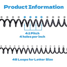 SIMPROFFICE 50 Pack Spiral Binding Coils 4:1 Pitch, Mixed Size, Black