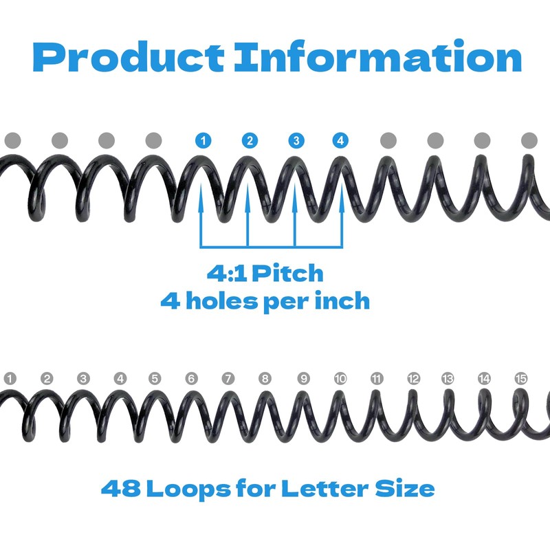 SIMPROFFICE 50 Pack Spiral Binding Coils 4:1 Pitch, Mixed Size,