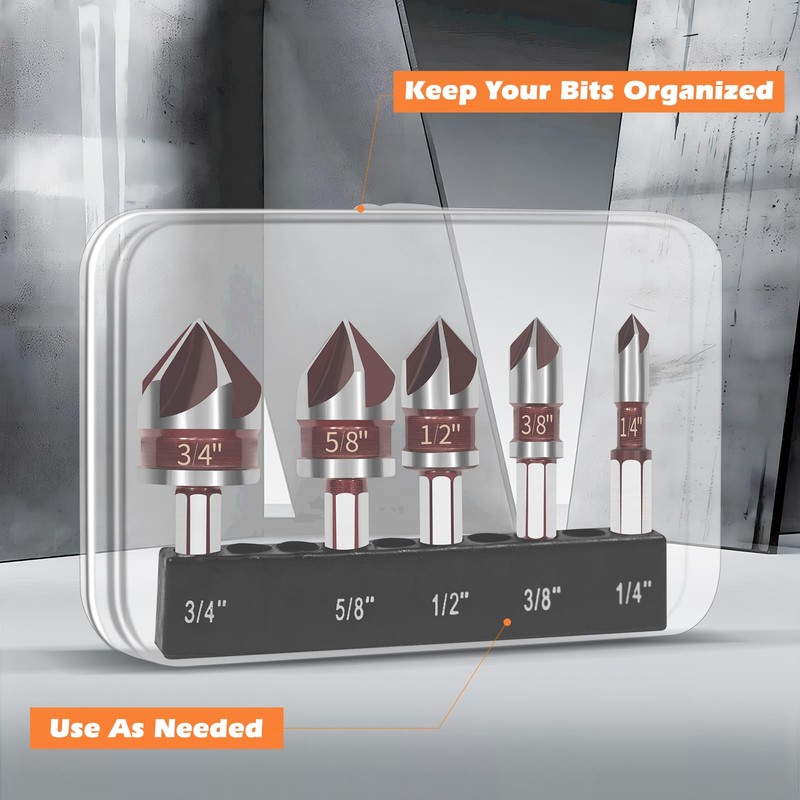 5PCS Countersink Drill Bit Set, 82 Degree Premium HSS Counter