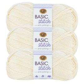 Lion Brand Yarn Basic Stitch Anti-Pilling Knitting Yarn, Yarn for Crocheting, 3-Pack, Ecru