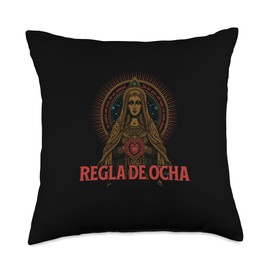 Cuba Siete Poderes Africanos Religion Tees Regla De Ocha-7 Seven African Powers Orisha Santeria Throw Pillow, 18x18, Multicolor