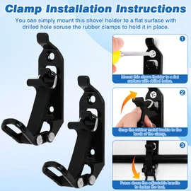 Pack of 4 Shovel Holders for Roof Racks, 17-40 mm Shovel Holder with Rubber Tension Clasp, Wall Mounting Brackets for Car, Truck, Boat, Spade, Roof Rack Accessories, 20 kg Load Capacity (Black)