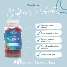 Mountain Meadow Herbs Children’s Probiotic Gummies for Kids | Digestive Regularity Support | Immune System + Microbiome Health for Kids | Ages 3+ No Added Sugar 60 ct.