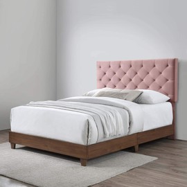 Modway Rhiannon Diamond Tufted Upholstered Performance Velvet Queen Bed, Walnut Dusty Rose