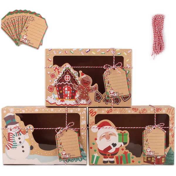 Gift Box, 12 Pieces Christmas Cookie Box Christmas Gift Boxes with Window for DIY Cards, Box for Pastry, Sweets, Cupcakes, Chocolates