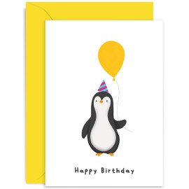 Old English Co. Penguin Birthday Card for Child - Cute Colourful Baby Boy or Girl Birthday Card - 1st, 2nd, 3rd Birthday Card | Blank Inside