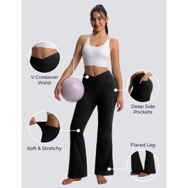 MathCat Flare Leggings for Women with Pockets, Crossover High Waisted Bootcut Flare Yoga Pants for Workout Casual Wear Black