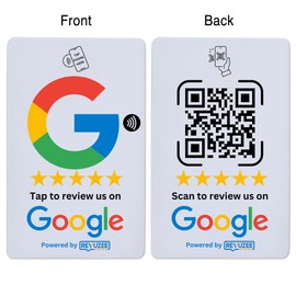 Revuzee Google Review Tap Card (5 Pack) with QR Code | NFC and Custom QR Code Sign for Business | Includes Analytics and Customizable Landing Page | Same Size as a Standard Credit Card | White