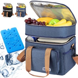 KIROGILY Loncheras para Mujer y Hombre, Lonchera Termica de Gran Capacidad de Doble Capa, Bolsa de Almuerzo con Cristales de Hielo, Lunch Bag Reutilizable