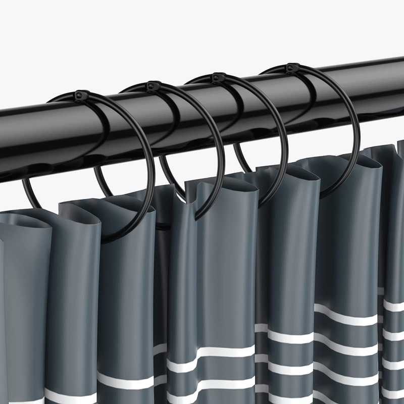 12 Pack Shower Curtain Rings,Black Rustproof Shower Curtain Hooks,Metal Round