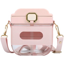 BELLE VOUS Pink Square Water Bottle with Adjustable Strap & Straw - 700ml/24oz Reusable Plastic Water Bottle - Leakproof & BPA-Free Portable/Travel Drinks Jug for School, Sports, Gym & Office