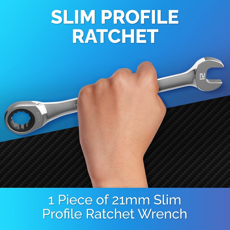 TOOLGUARDS 21mm Wrench - Ratcheting Wrench - Slim Profile -