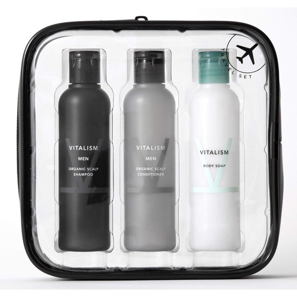 Vitalism Scalp Care for MEN Travel Set for Travel Business Trip (Shampoo/Conditioner/Body Soap) for Men