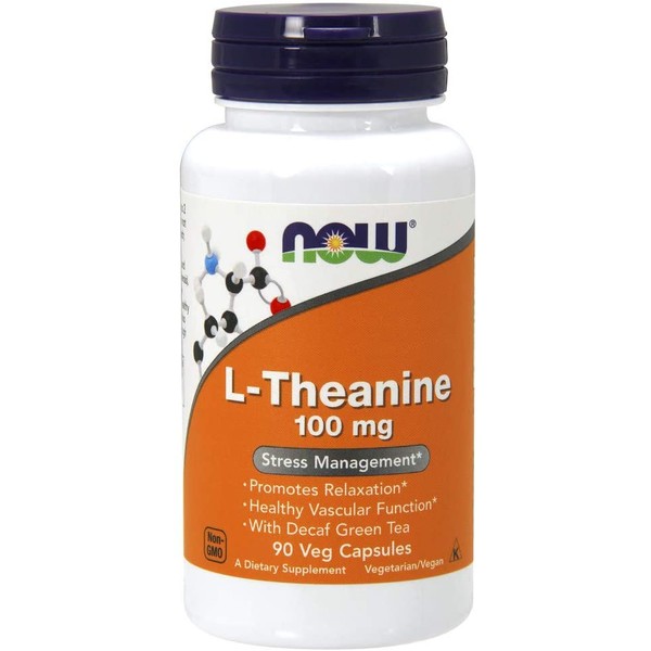NOW Supplements, L-Theanine 100 mg with Decaf Green Tea, Stress Management*, 90 Veg Capsules