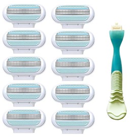 11-piece set of razor blades, razor blades for women, women's razors, 3 blades surrounded by protective pads that adapt to the body contour, compatible razor blades venus women