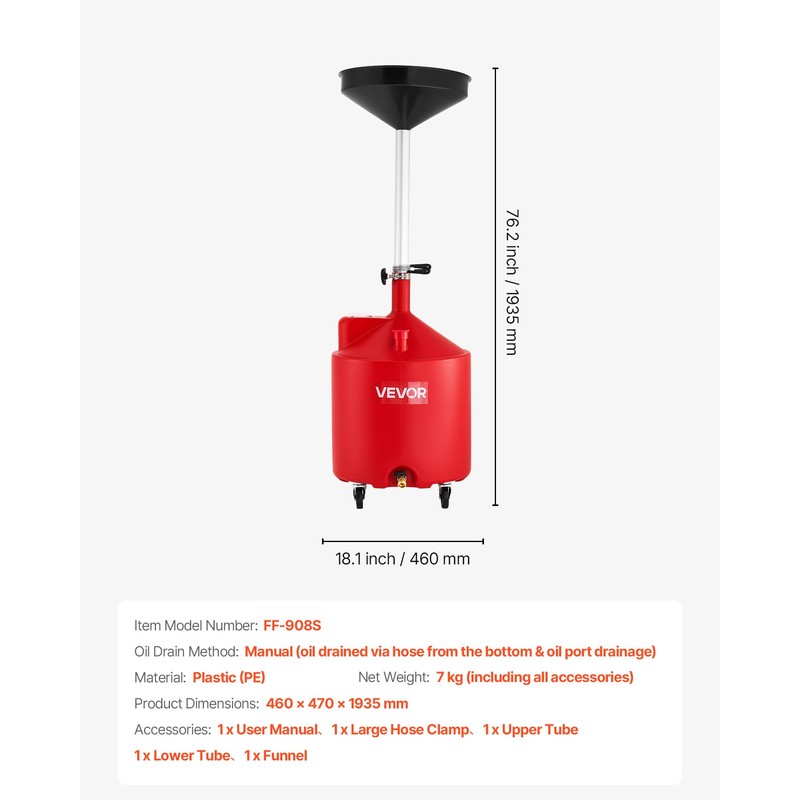 VEVOR 18 Gallon Waste Oil Drain Tank, Industrial Fluid Drain