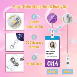 ANDGING Purple CNA Badge Buddy and Reel Set - Vertical Badge Buddies and Reels Retractable for Nurses - Medical Badge Cards Holder - Nursing Gifts - ID Name Card Accessories B118C6