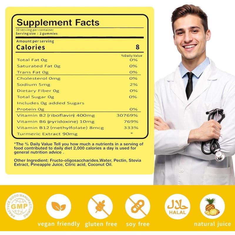 Vitamin B2 Riboflavin Gummies 400mg for Men – Chewable B2