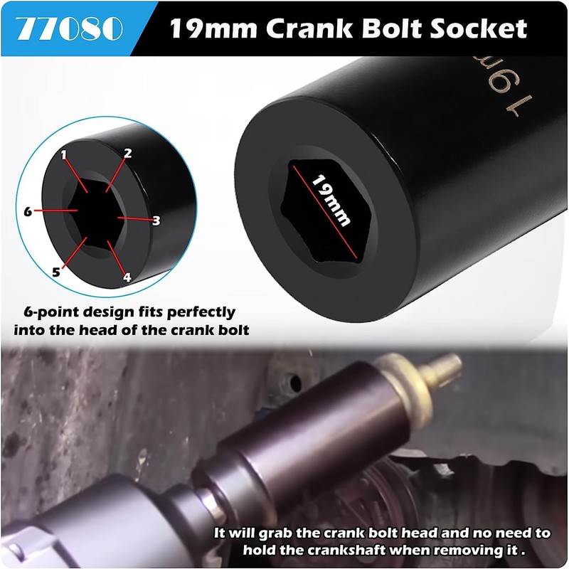 77080 Harmonic Balancer Socket Tool 19mm Crank Bolt Socket for