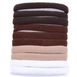Mytoptrendz® 10 pcs Assorted Colour Soft Hair Bobbles Girls Ponytail Hair Elastics Super Soft Fabric Hair Ties Endless Snag Ponios (Naturel brown mix)