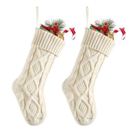 2 Pack 18" Christmas Stockings, Large Knit Socks, Ivory