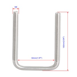 Aoje-Link Square U Bolt 50mm Internal Width M6 Thread 304 Stainless Steel Silver with Plate Nuts Flat Washers 4 Pieces