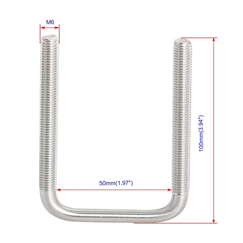 Aoje-Link Square U Bolt 50mm Internal Width M6 Thread 304