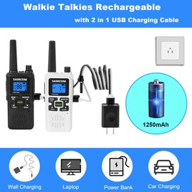 4 Long Range Walkie Talkies Rechargeable for Adults SAMCOM NOAA 2 Way Radios Walkie Talkies- FRS Two Way Radios with Earpiece Group Call Flashlight VOX SCAN NOAA Weather Alert and USB Charger Battery