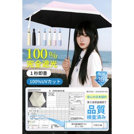 SEMTIM (Folds in 1 Second) Shape Memory Parasol, Folding Rain Umbrella, Lightweight, JIS Certified, 100% UV Protection & Full Light Blocking, Automatic Opening/Closing, For Both Sunny & Rainy Weather