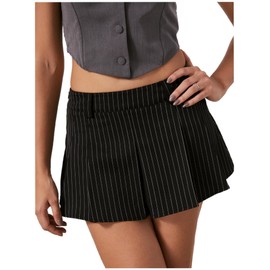 Milumia Women's Striped Low Waisted Pleated Mini Skirt Y2k Trendy Short Skater Skirts Black X-Small