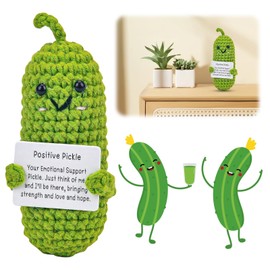 TECHEEL Pocket Hug Positive Pickle, Emotional Support Pickle Lucky Charm Positive Mini Plush Funny Pickle Doll Cute Handwoven Ornaments, Cute Crochet Pickled Cucumber Knitting Doll Positive