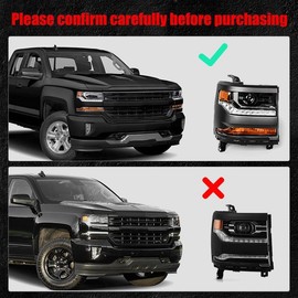 FIONE HID/Xenon Headlight Assembly Compatible with Chevy Silverado 1500 2016-2018/2019 Silverado 1500 LD W/O Bulbs Black Housing Headlamp Right Passenger Side 84388631 GM2503451