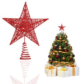 Christmas Tree Star Topper, Star Tree Topper, Star for Christmas Tree Topper, Glitter Metal Star, Glitter Christmas Tree Topper, Glitter Tree Top Star, for Christmas Party, 20 cm, Red