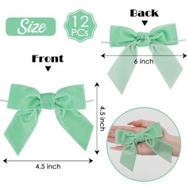 AIMUDI Pastel Green Velvet Bows 4.5" Mint Velvet Easter Bows Premade Bows Light Green Twist Tie Bows for Wreaths, Gift Basket, Spring Decor, Gift Wrapping, Swag, Baby Shower Decoration - 12 PCs