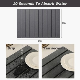 LQCOZYM Large Stone Dish Drying Mat for Kitchen Counter, Super Absorbent Quick Dry Diatomaceous Earth Mat, Foldable Drying Mat for Dishes Bottles Cups, Match Any Countertop (24*16) (darkgray, 24*16)