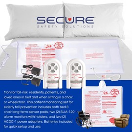 Secure Safety Solutions Chair and Bed Alarm for Elderly Adults - Two Alarm Monitors with Power Adapters, and Sensor Pads - Hospital-Grade Caregiver Alert System for Seniors, Dementia, Alzheimer’s
