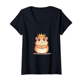 Womens Cute Kingdom Hamster with Crown Outfit V-Neck T-Shirt