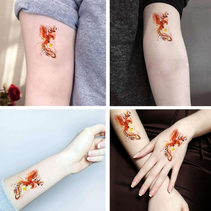 Dopetattoo 6 Sheets Temporary Tattoos Phoenix Birds Fire Bird Flying
