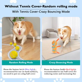 BARHOMO Dog Balls,The 3rd Generation Interactive Toys for Puppy/Small/Medium/Large Dogs,Improved Dog Rolling Effect Tennis Ball with Strap, Tough Motion Activated Automatic Moving Dog Toys (Yellow)