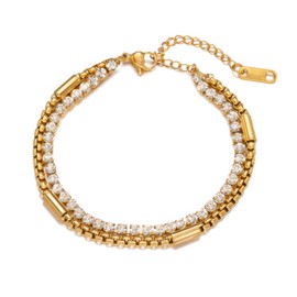 TRUMIGA Pulsera de Oro para Mujer, Pulsera Apilada de Doble Capa, Diamante de Varias Capas, Pulsera de Zirconia Cúbica Brillante, Chapada en Oro de 14 Quilates, Pulsera de Personalidad de Moda, Delicada Brazalete de Ajustable, Accesorios de Joyería de Mo