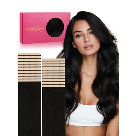 WENNALIFE 8cm Fuller Tape in Hair Extensions Human Hair, 20 Inch 160g 20pcs Jet Black Remy Hair Extensions Real Human Hair Invisible Straight Reusable Extensiones De Cabello Humano