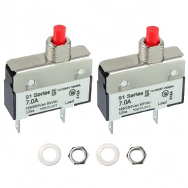 EPLZON 7A 7 Amps 125/250V AC 50V DC Manual Reset Push Button Thermal Circuit Breaker Overload Protection Quick Connect Terminals Switch for Upright Vacuum Cleaner(2Pack)