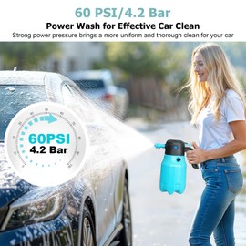 VAXMAY 68oz/2L Electric Foam Sprayer, 60PSI Battery Powered Car Foam Sprayer with 2 Adjustable Nozzles, Rechargeable Cordless Foaming Spray for Car Wash Detailing Garden