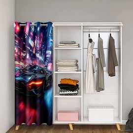 Feelyou City Racing Car Door Curtain for Doorway Privacy 42"x80" for Kids Adult Boys Black Race Car Room Divider Curtain Cover Extreme Sports 30%-50% Darkening Blackout Curtain Neon Window Treatments