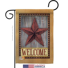 Welcome Country Barn Star Garden Flag Set Wood Dowel Living Primitive Farm Western American Rustic Cowboy Rural Ranch Small Decorative Gift Yard House Banner Made In USA 13 X 18.5